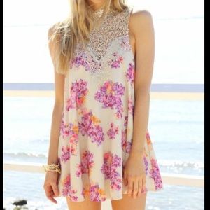 Lace Neck Floral Dress