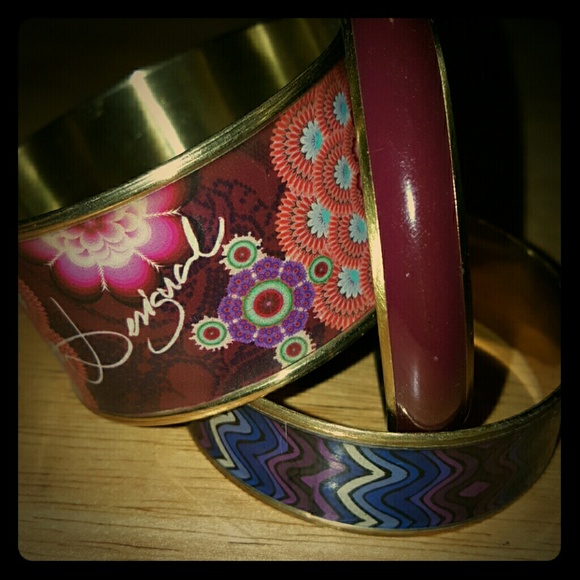 3 Desigual enamel & gold plated bracelets