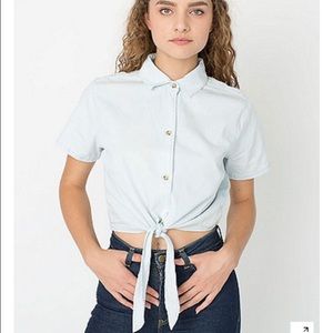 American Apparel Denim Mid-length Tie-Up Blouse