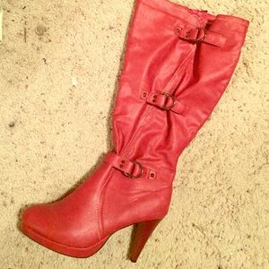 Red knee high Sydni Boots by Pamela
