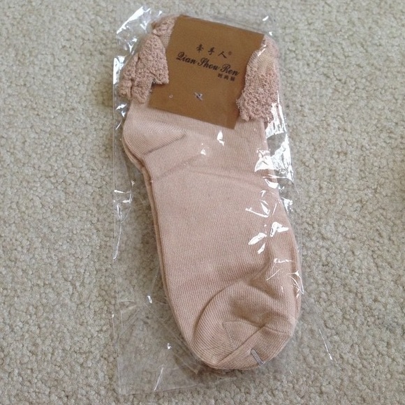 Apricot/Nude Lace Crochet Trimmed Frilly Socks