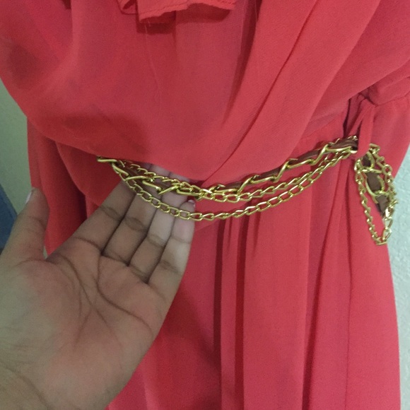 Peach maxi dress w/ belt - Picture 2 of 4