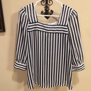 Navy and white striped blouse