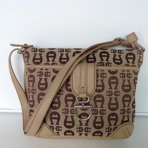 *SOLD* ETIENNE AIGNER tan LOGO A JACQUARD purse
