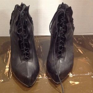 Black lace up detail booties