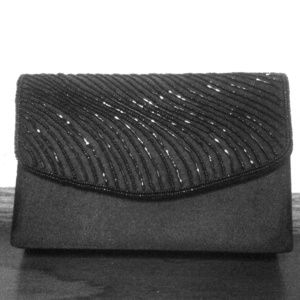 Black satin and beaded purse