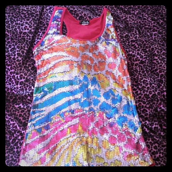 WOMENS SEQUIN LEOPARD PRINT TANK TOP