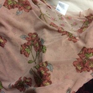 Pink Floral Long Sleeve Sheer Mesh Shirt