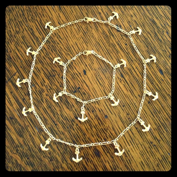 24k Gold Plated Anchor Necklace and Bracelet Set