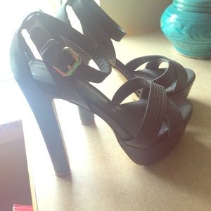 Grey Strap Platform Heels