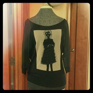 Black top with sheer sleeves