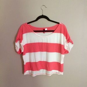 Coral and white striped t-shirt