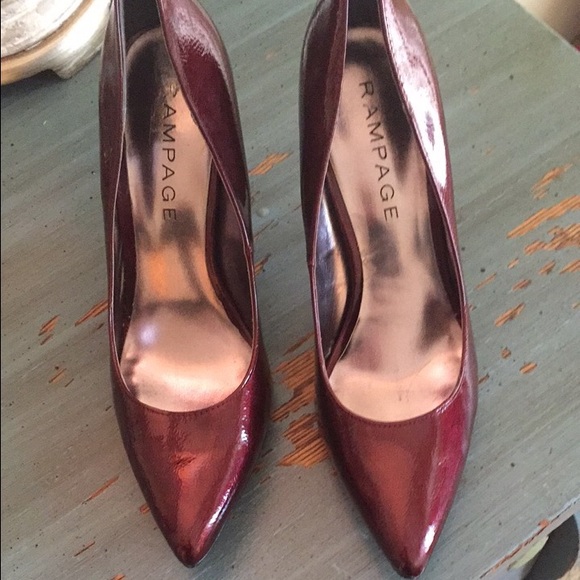 Dark red patent high heel.