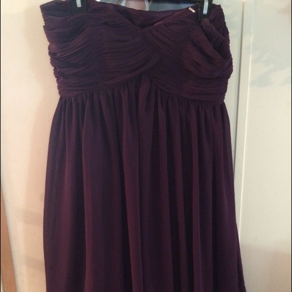 Dark purple strapless bridesmaid dress