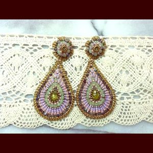 Flower drop beaded earrings