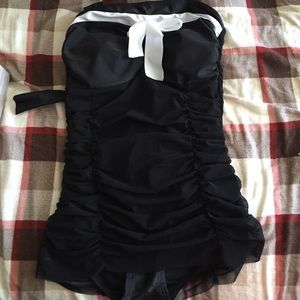 Black and white halter one piece swimsuit