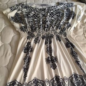 Cream and navy blue dress