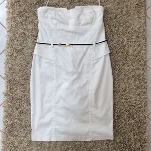 White Venus Dress with Black And Gold Belt