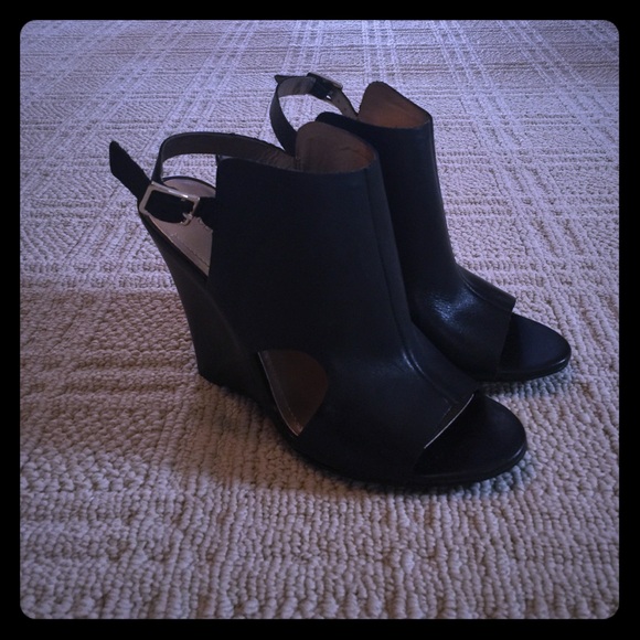 BCBGeneration Black Wedge Peep Toe Heels