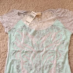 Buckle Mint Green Rhinestone and Lace Tee