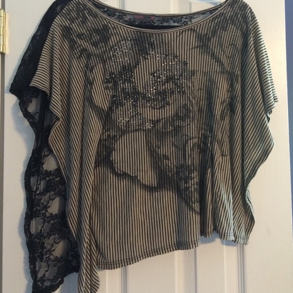 Joyce Leslie Black Floral Shirt with Lace Back