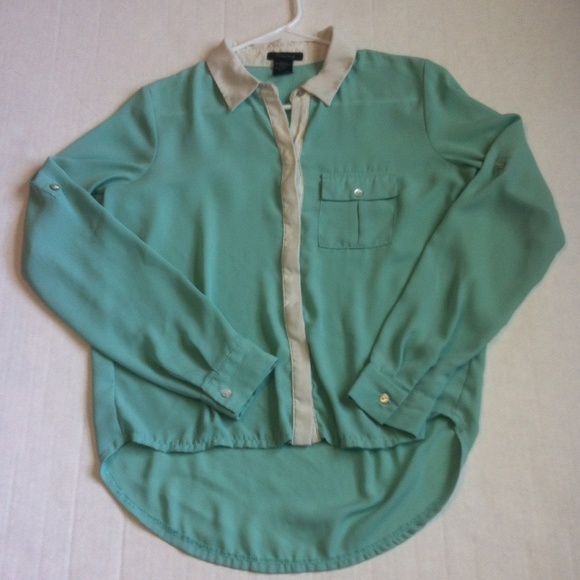 Sheer Hi-Lo Pastel Button Down Blouse - Picture 2 of 2