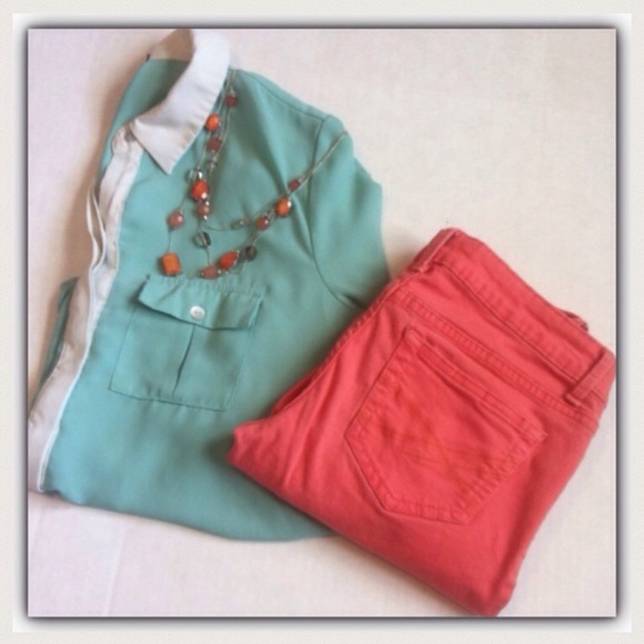 Timing Tops - Sheer Hi-Lo Pastel Button Down Blouse