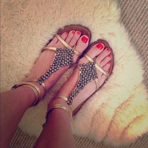 Sam Edelman sandals gold and beaded gladiators