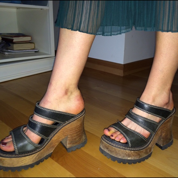 Chunky leather/wood heels