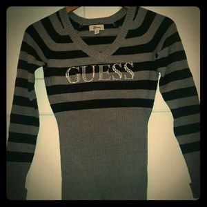 Black and gray stripped Guess sweater