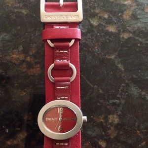DKNY red leather strap with silver hard ware!!