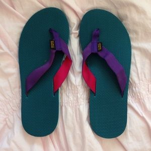 Teva flip flops (teal+purple/pink)