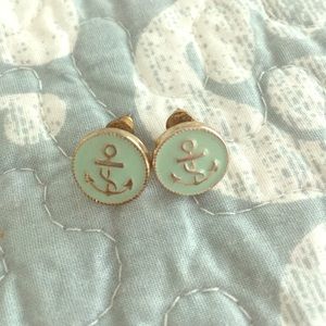 Aqua anchor stud earrings