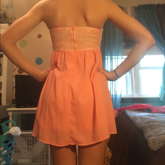 Short Peach Dress with Lace on Top - Picture 3 of 4