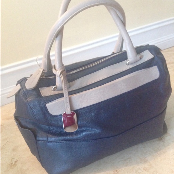 Furla Laila Medium East To West Navy Ivory Satchel