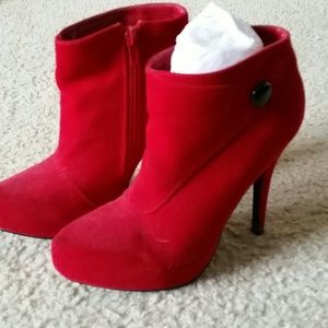 Red velvet ankle boots