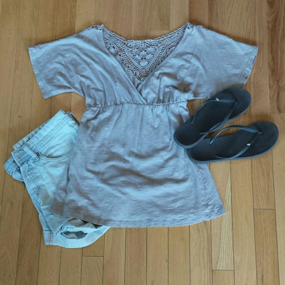 Grey top with crochet detail