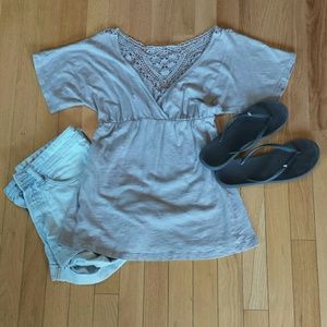 Grey top with crochet detail