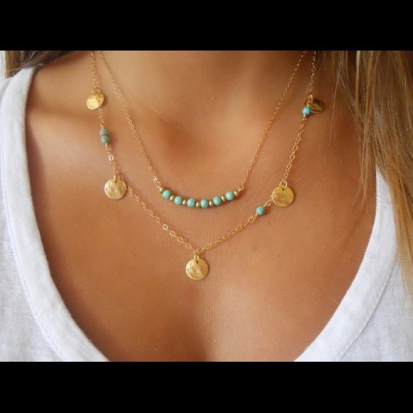 Jewelry - Turquoise Beads & Gold Disks Necklace