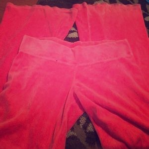 Bright Coral Velour wide-leg pants