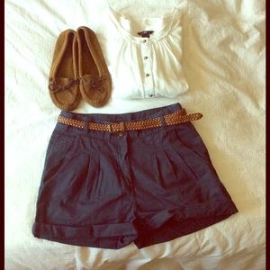 Navy Blue High Waist Shorts and Belt