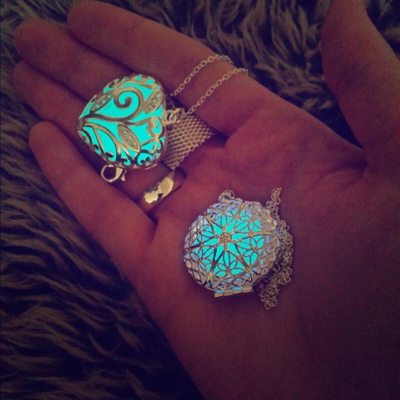 NWOT Aqua & Blue Glow Locket Necklaces