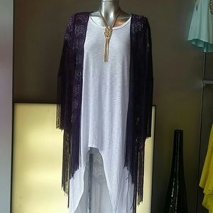 Eggplant boho fringe shrug