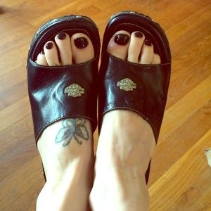 Harley Davidson Leather Slip On Wedges