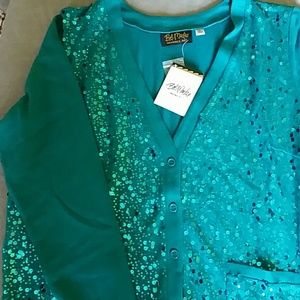 Long sleeve sweater turquoise with embellished