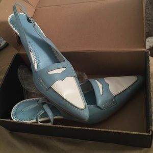 Blue and White Heels