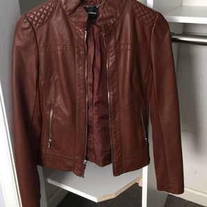 Brown / dark tan / cognac faux leather jacket