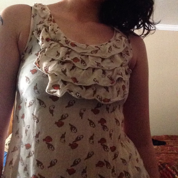 Bird Print Blu Pepper Top - Picture 1 of 3