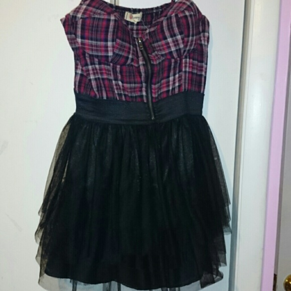 Spaghetti strap plaid tulle dress