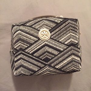 Tory Burch woven cosmetic make up bag.